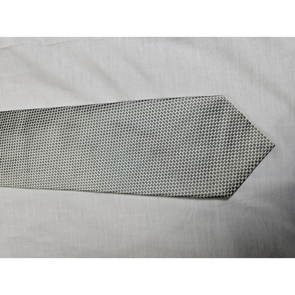 Gino‎ Milano Tie Mens Silver Gray 100% Silk Geometric Pattern Necktie Formal